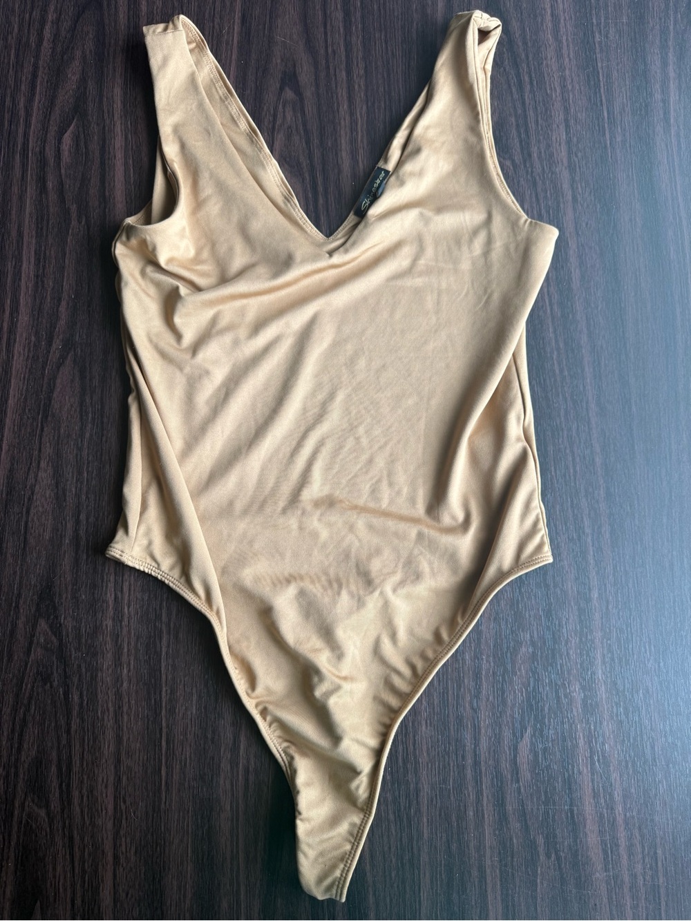 Shinestar Tan V-Neck One-Piece Bodysuit